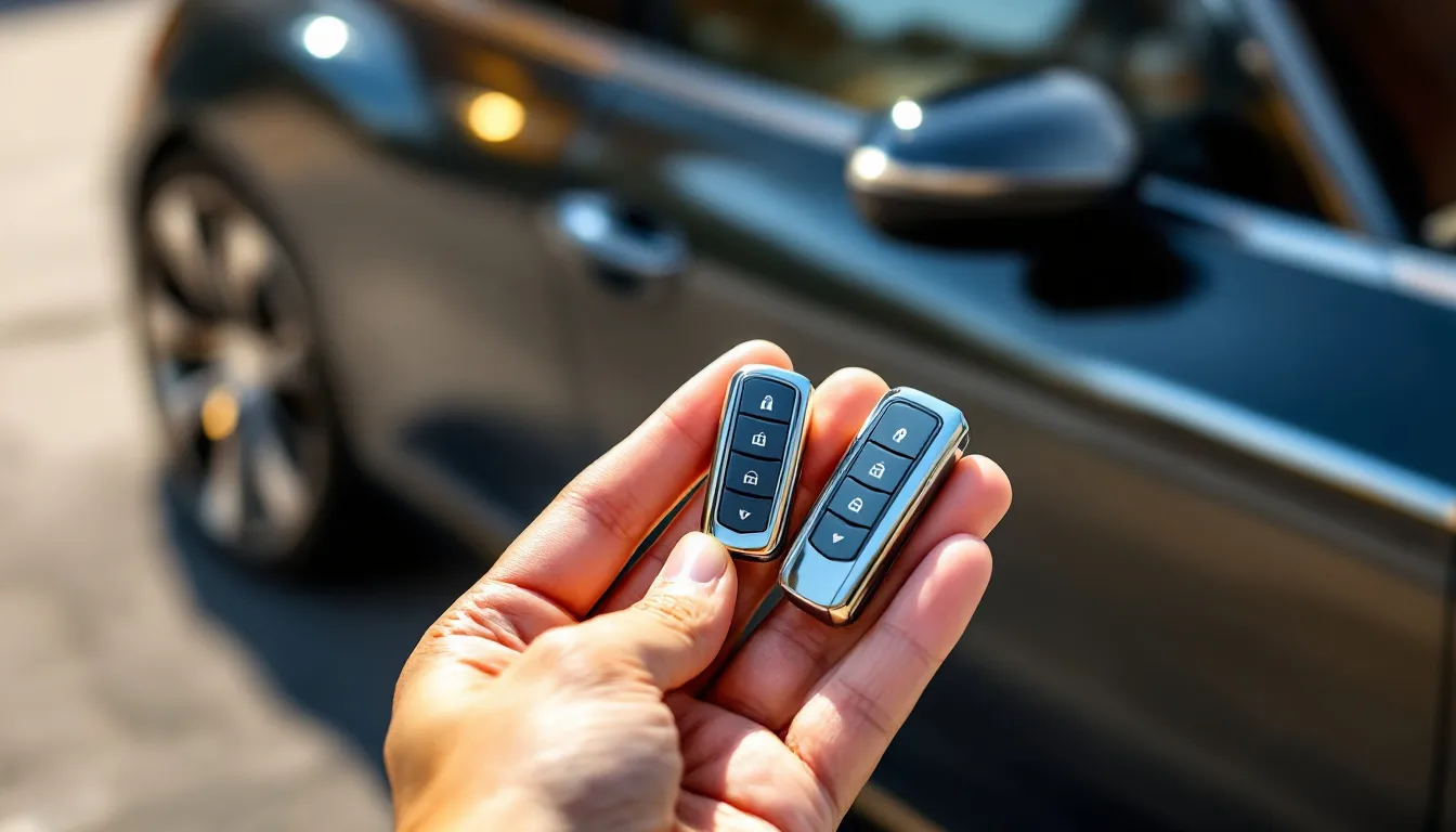 A driver holding an original and a freshly cut spare car key in Fort Worth